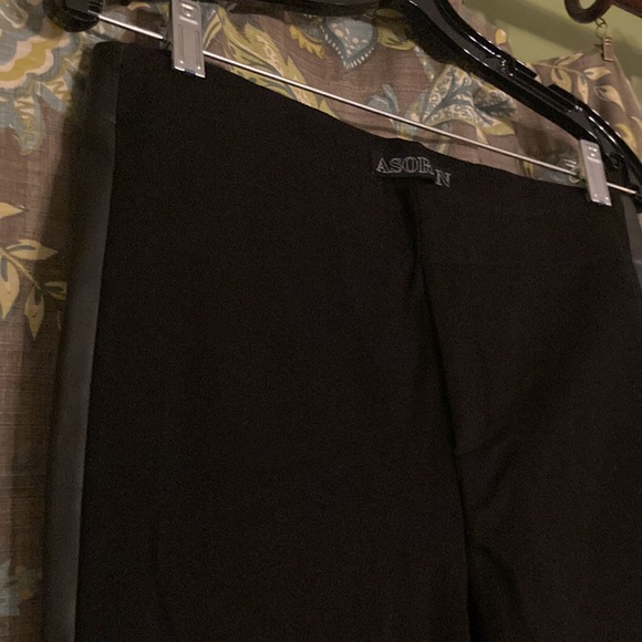 Asoran Women's Dress Pants Black Stretch Skinny Slacks with Leather Stripe - Picture 2 of 6